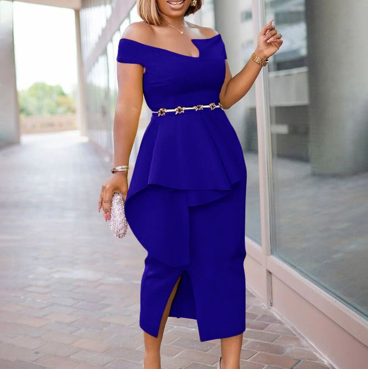 Sheath dress for women with asymmetrical pleats and elegant slit Lune London