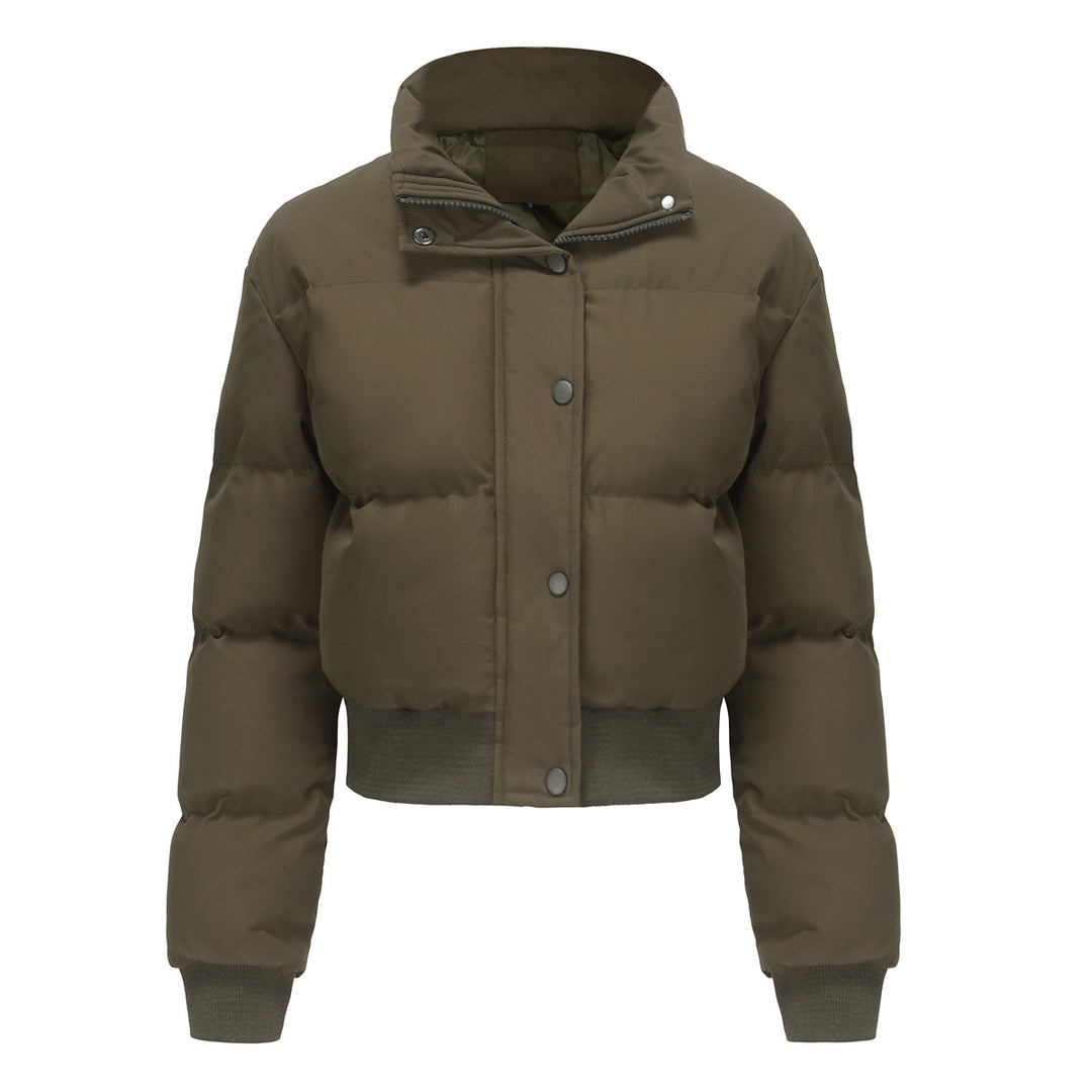 Ladies cropped quilted jacket with high collar and practical press buttons Chic and Style