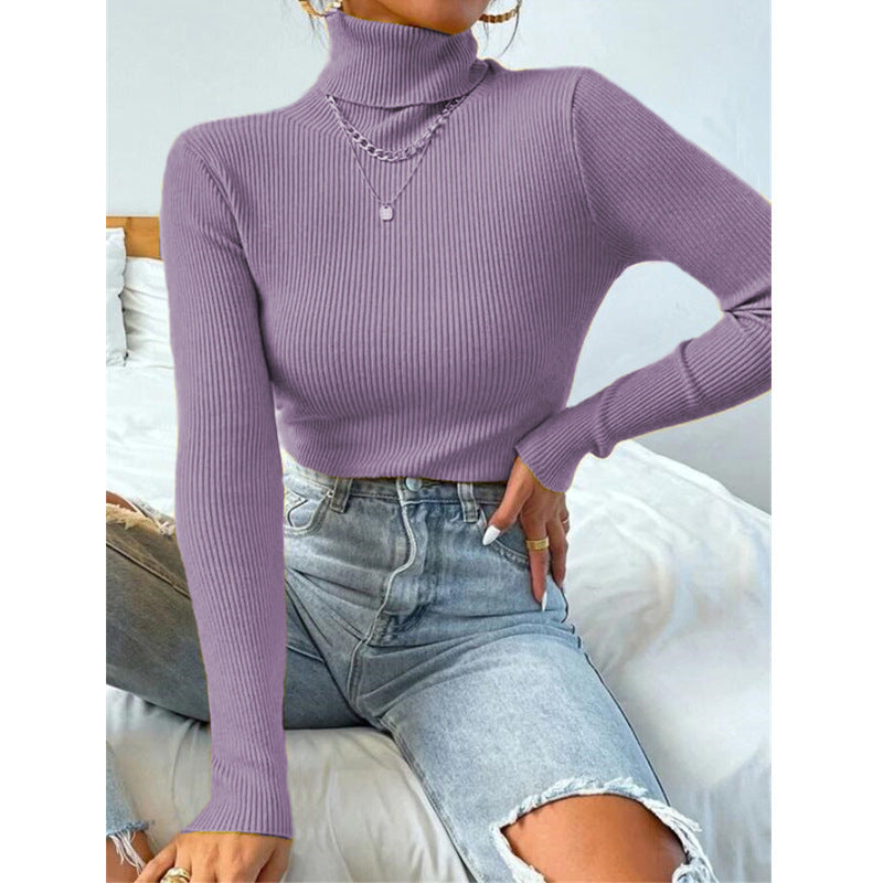Women's Elegant Turtleneck Sweater with Fine Ribbed Texture Lune London