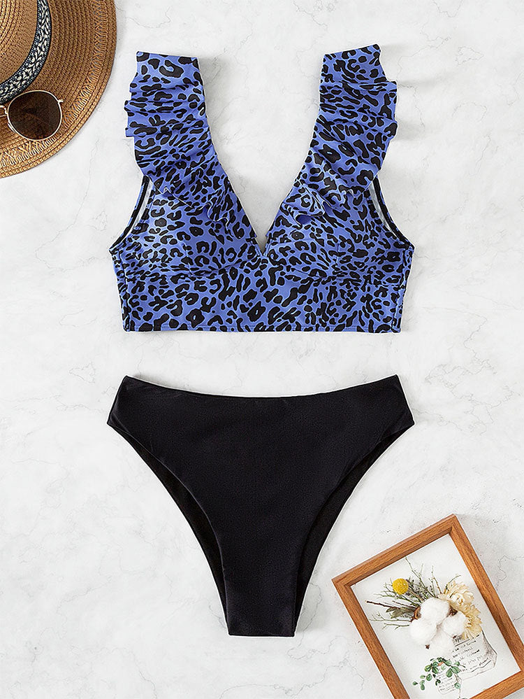 Ladies ruffled top with chic leopard print and style