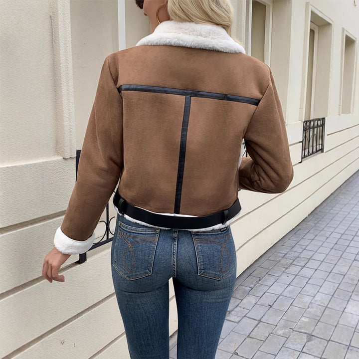 Trendy women's jacket with faux fur collar and final belt Lune London
