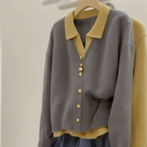 Cardigan féminin à la mode avec col élégant et grands boutons Chic & Stil