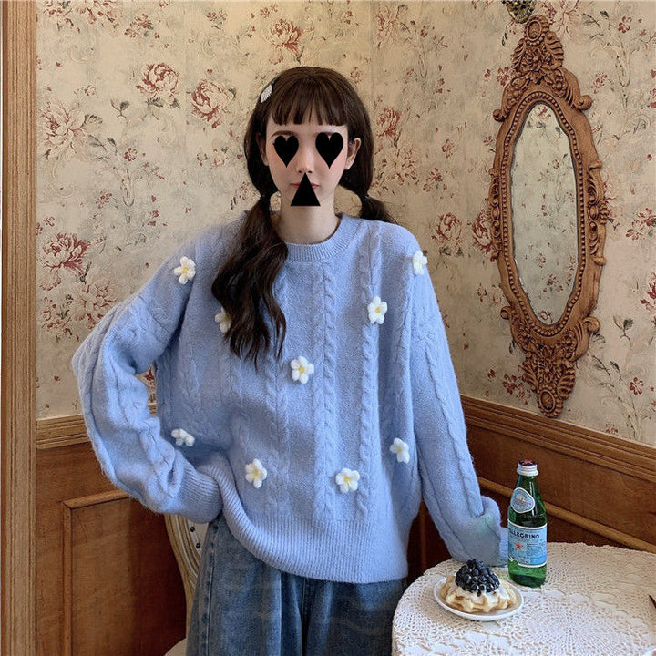 Pull en tricot épais à la mode pour femmes avec applications florales Chic & Stil