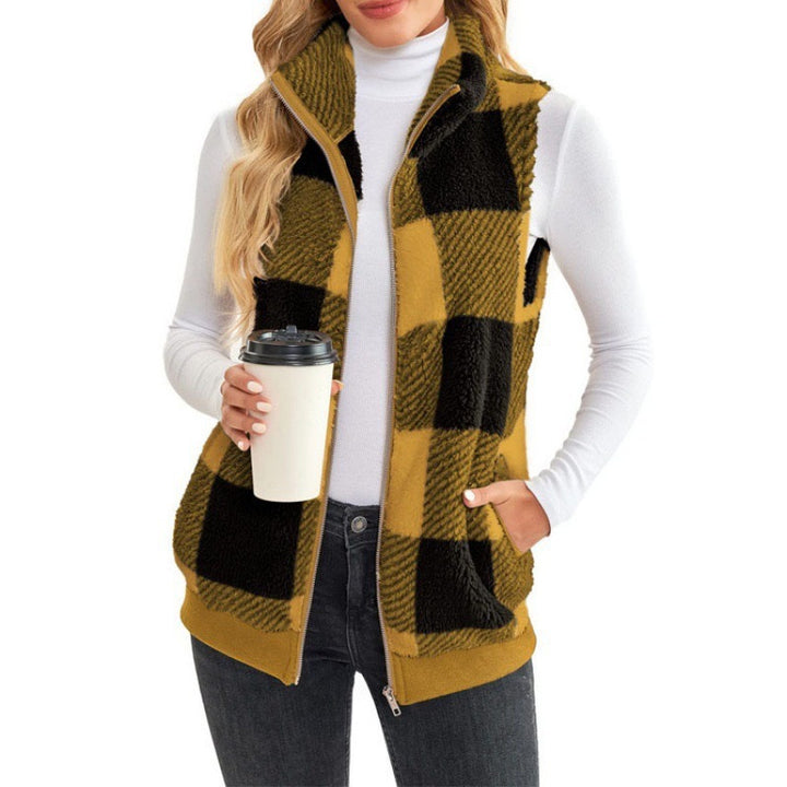Fleece vest for women with plaid pattern and high-quality zipper Lune London