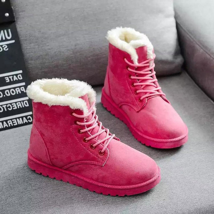 Lune London | High-Top Suede Boots - Faux Fur Lining - Lacing - Flat Rubber Sole