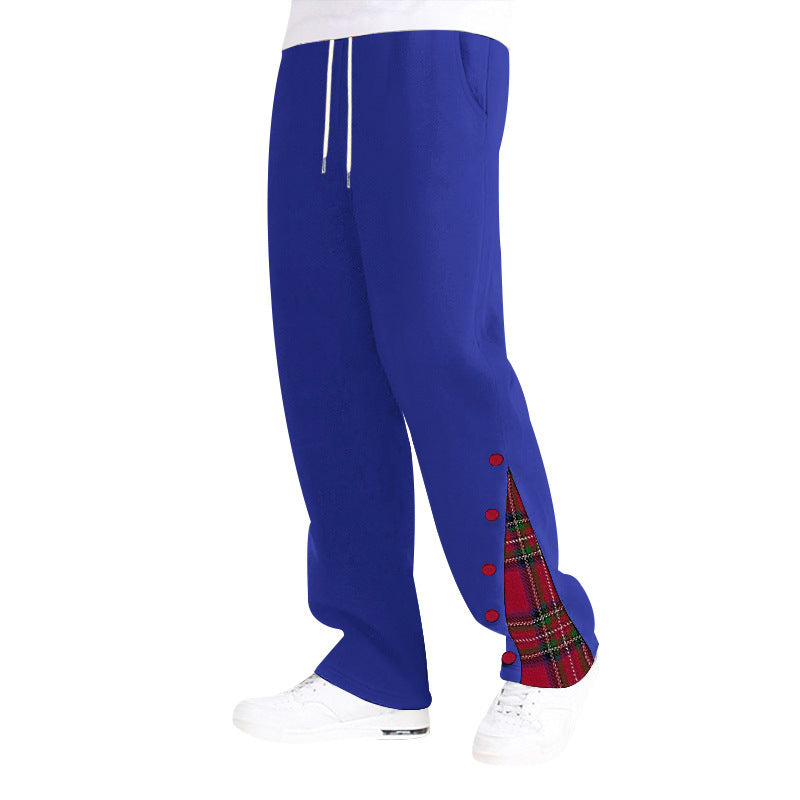 Men's comfortable casual pants with side button details and combined plaid pattern Lune London
