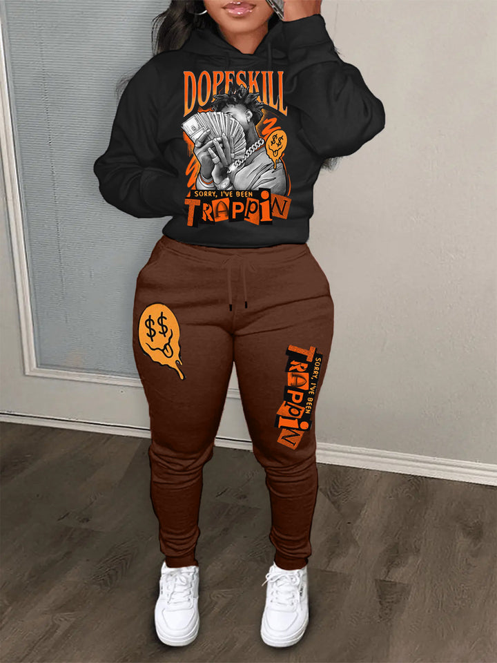 Comfortable hoodie and jogger set for women with creative print Lune London