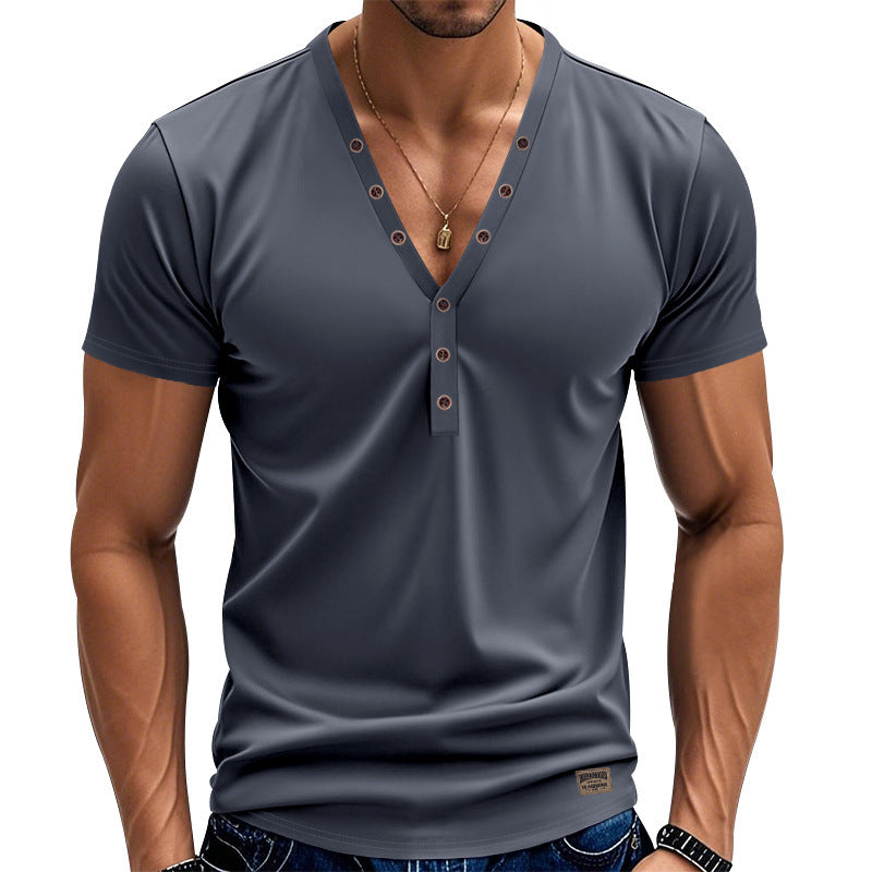 Men's short sleeve Henley t-shirt with double button placket and stretchy fabric Lune London