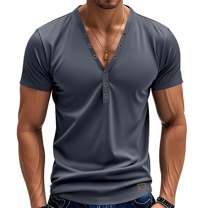 Men's short sleeve Henley t-shirt with double button placket and stretchy fabric Lune London