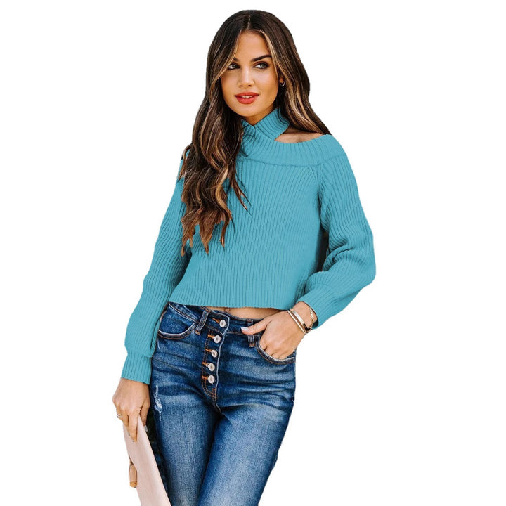 Women short modest sweater with neckline design and ribbed structure Lune London