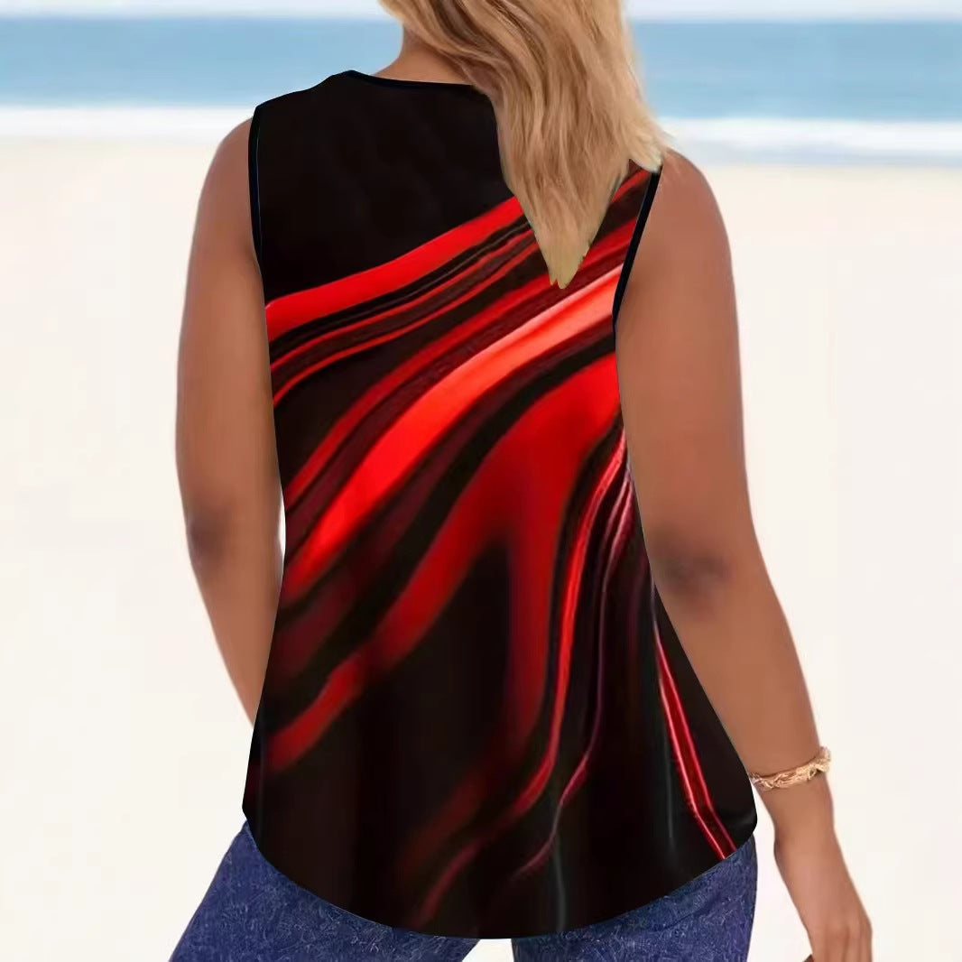 Ladies Elegant Sleeveless Top with Modern Wave Design Lune London
