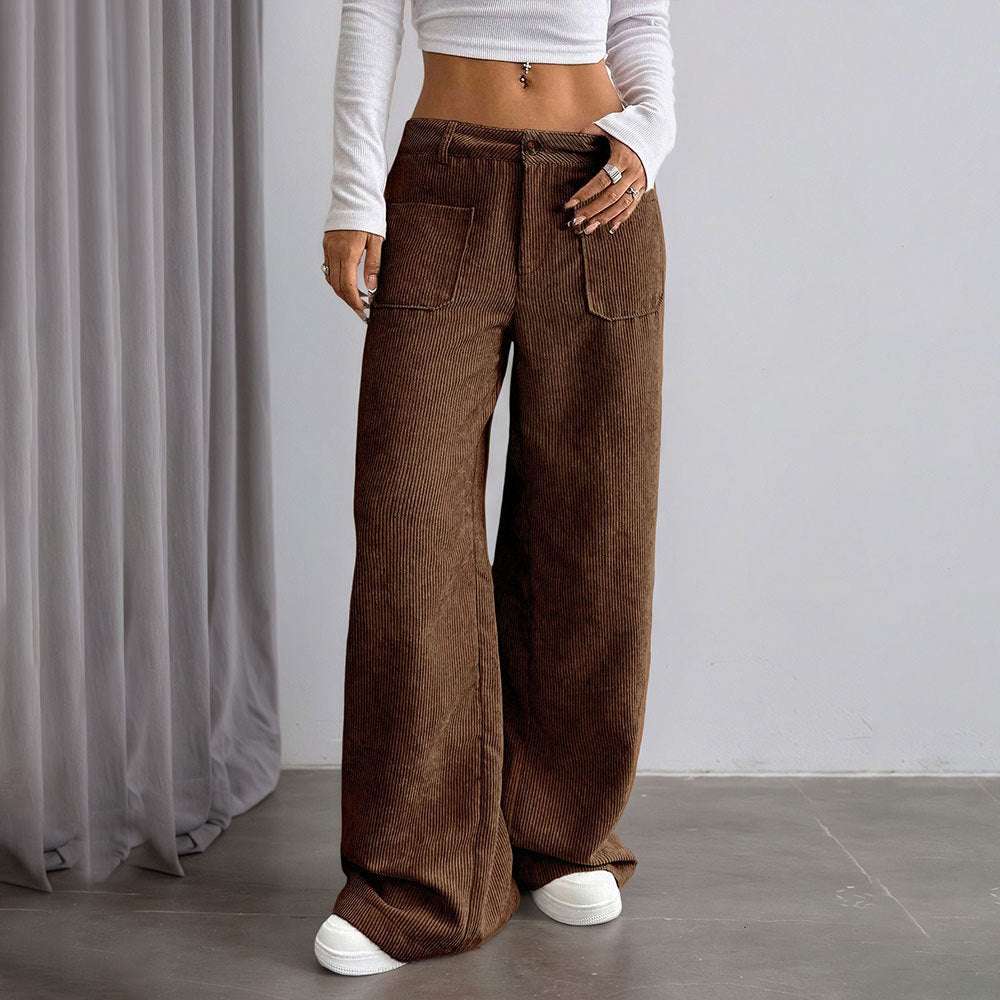 Pantalon large en velours côtelé pour femmes avec poches et taille haute Chic & Stil