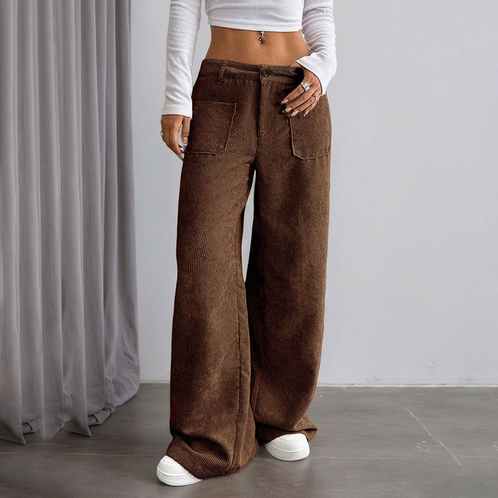 Pantalon large en velours côtelé pour femmes avec poches et taille haute Chic & Stil