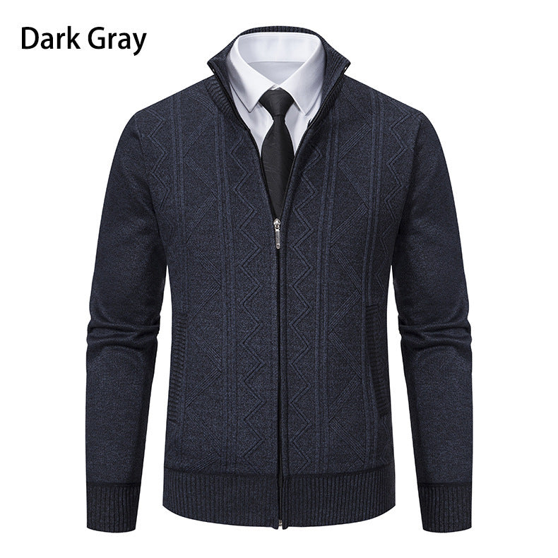 Men's knitted jacket with raised braid design and high funnel neck Lune London