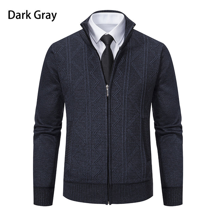 Men's knitted jacket with raised braid design and high funnel neck Lune London