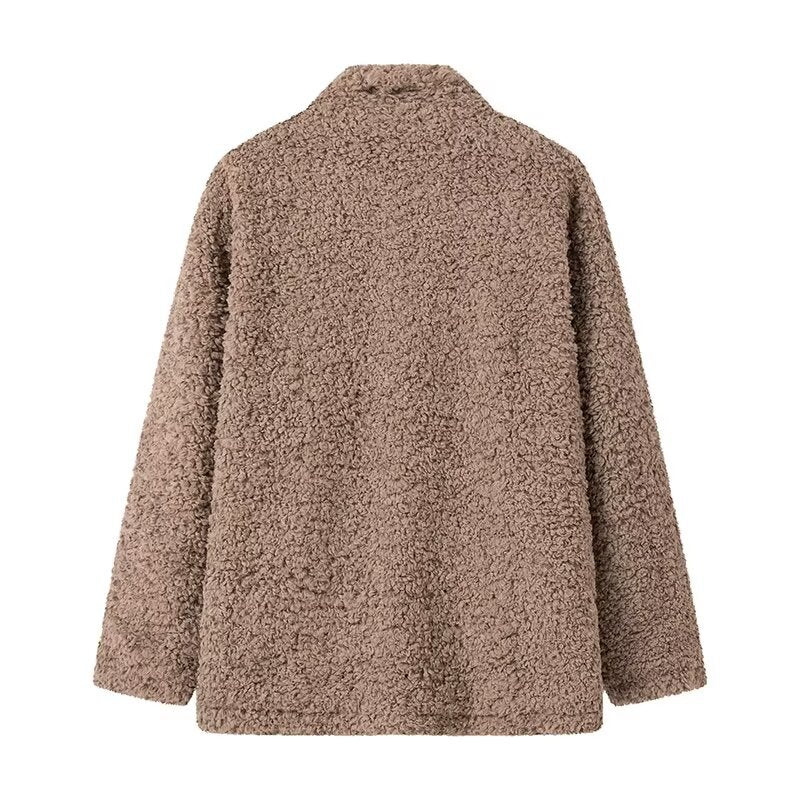 Ladies fleece coat with button closure and high collar Lune London