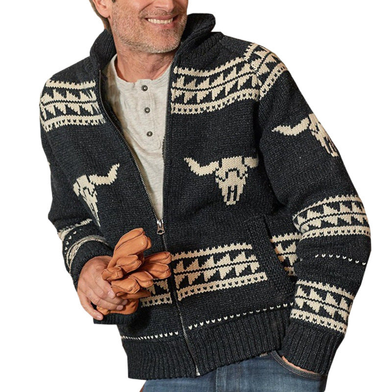 Men's knitted jacket with a unique pattern and practical pockets Lune London