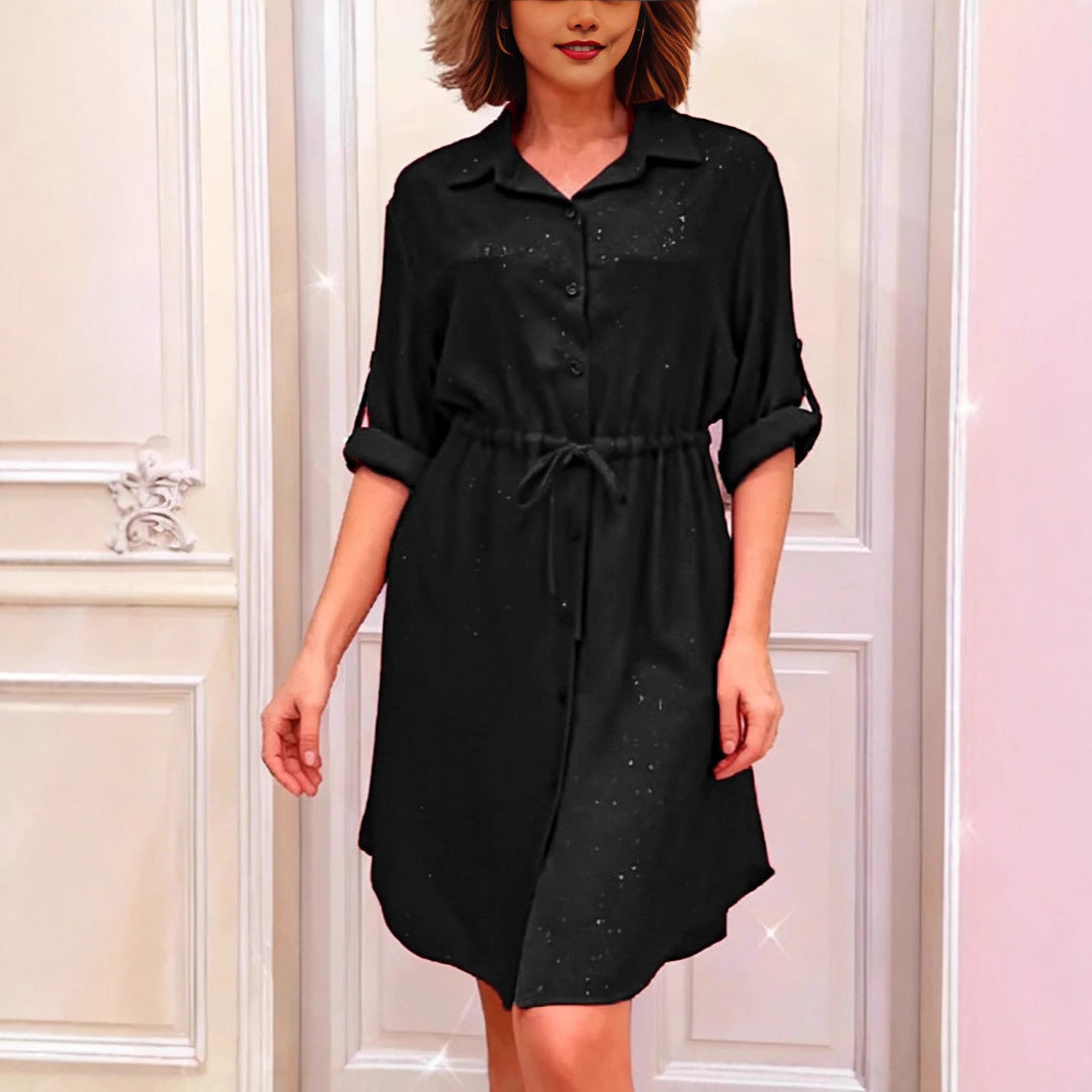 Robe chemise pour femmes avec cordon de taille et accents scintillants Chic & Stil