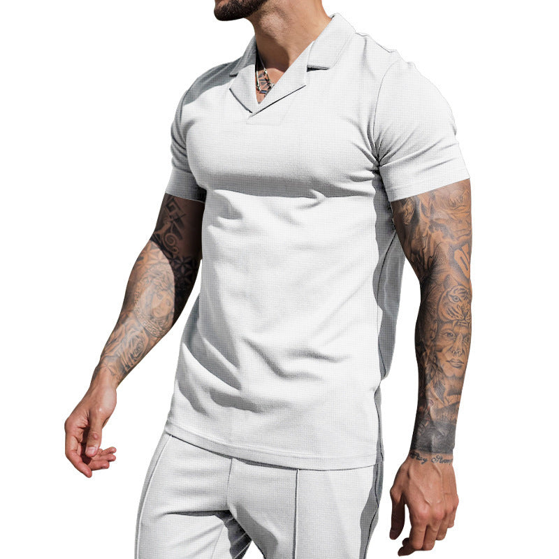 Short sleeve shirt for men with classic Henley collar and textured surface Lune London