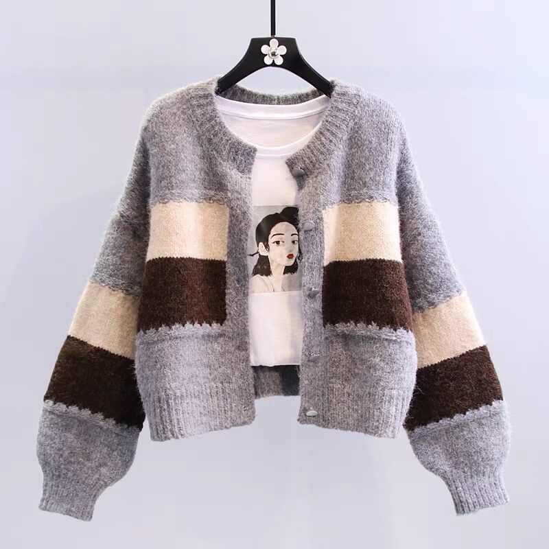 Cardigan féminin à la mode avec des rayures à blocs contrastants Chic & Stil