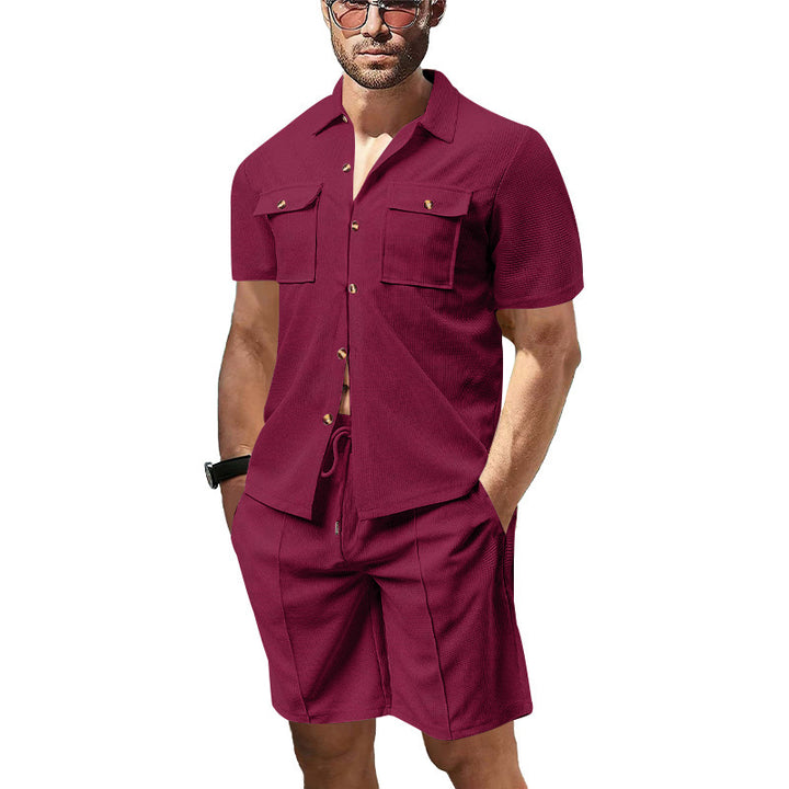Casual men's set short sleeve shirt and shorts with practical pockets Lune London