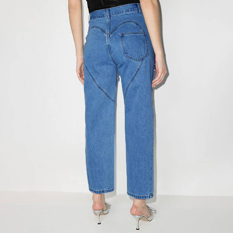 Women's Jeans with Decorative Cut-Outs and Rhinestone Embellishments Lune London