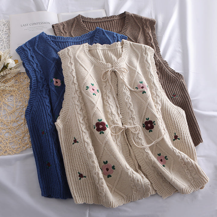 Gilet en tricot pour femmes avec broderie florale romantique Chic & Stil