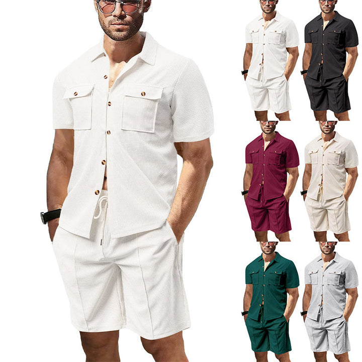 Casual men's set short sleeve shirt and shorts with practical pockets Lune London