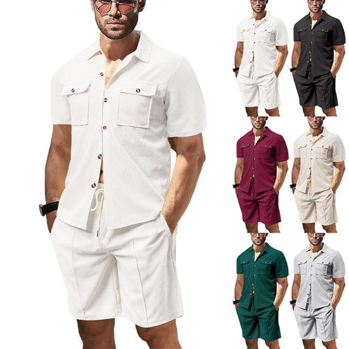 Casual men's set short sleeve shirt and shorts with practical pockets Lune London