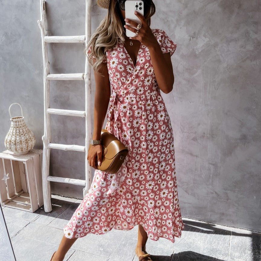 Chic and elegant floral wrap midi dress for women