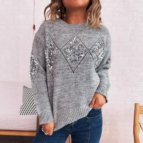 Pull en tricot élégant pour femmes avec des accents de sequins scintillants Chic & Stil
