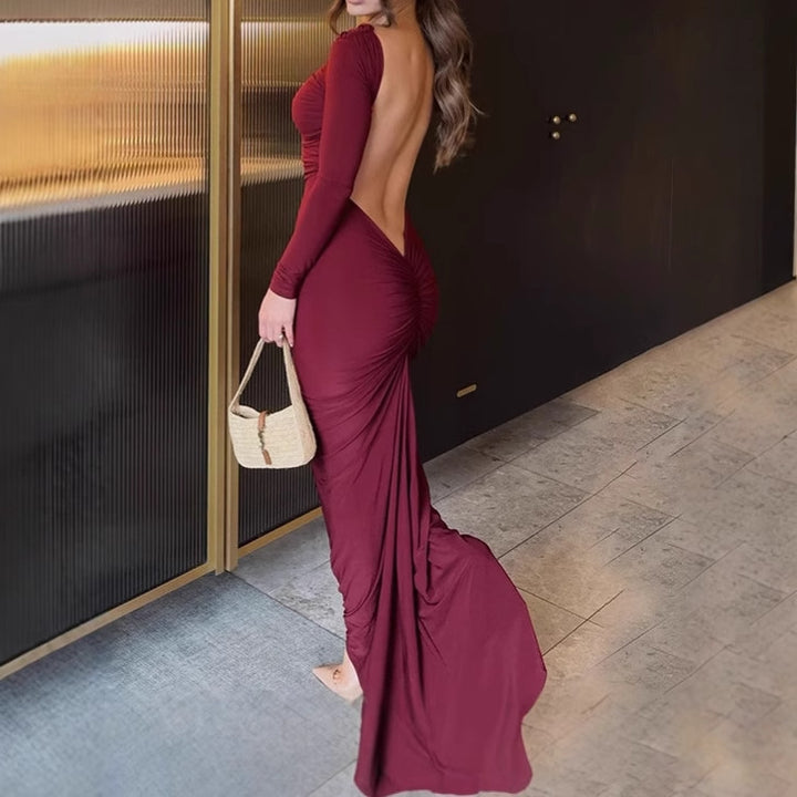 Ladies Elegant and Seductive Maxi Dress with Deep Back Neckline Lune London