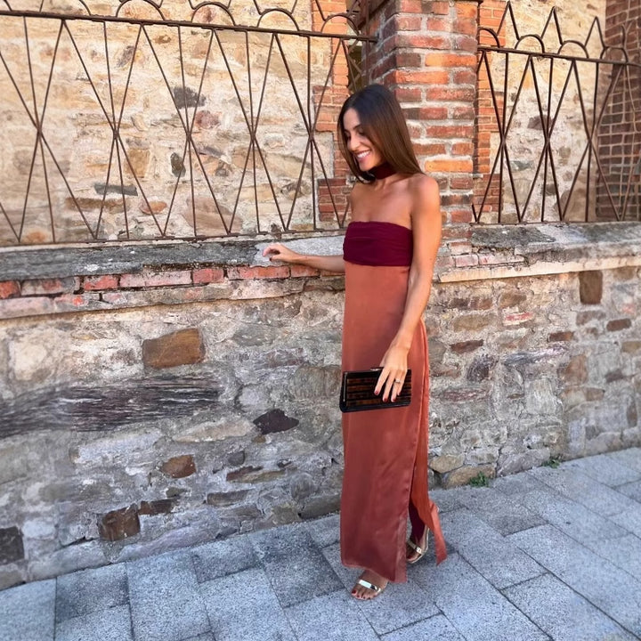 Maxi dress for women with a sleek neckline and a fluid design Lune London
