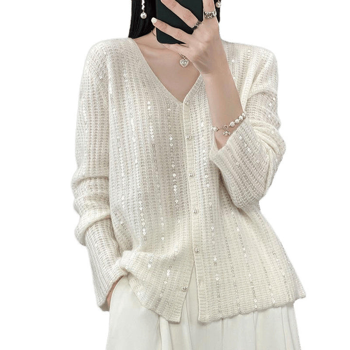 Ladies Button Sequins Cardigan Sweater Lune London