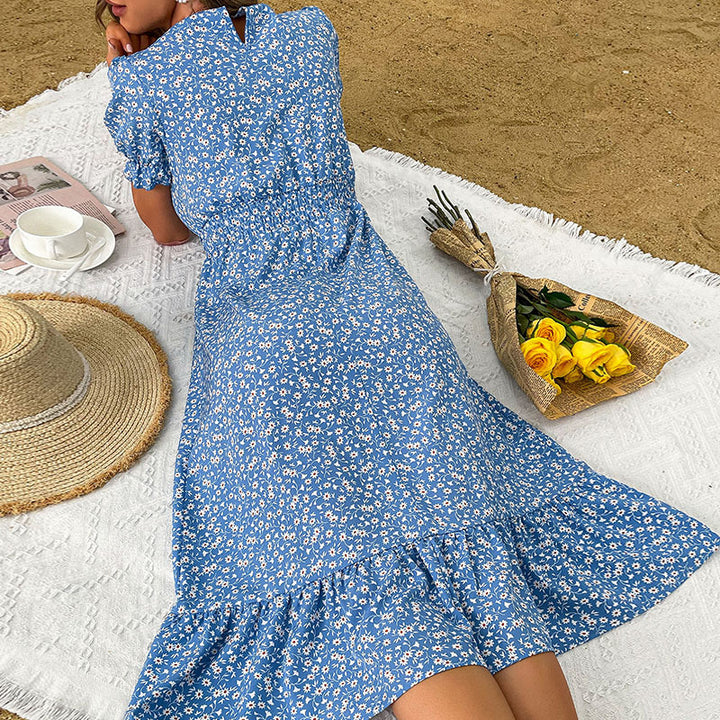 Floral wrap dress for women with ruffles Lune London