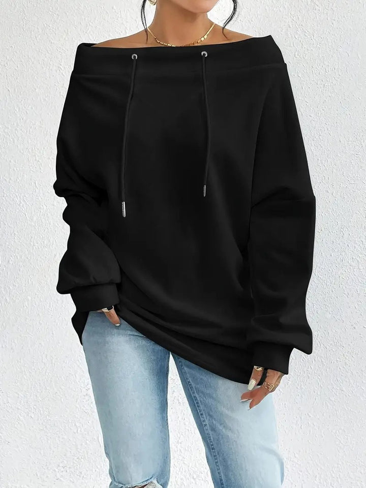 Casual sweatshirt for women with open shoulder part and cord Lune London