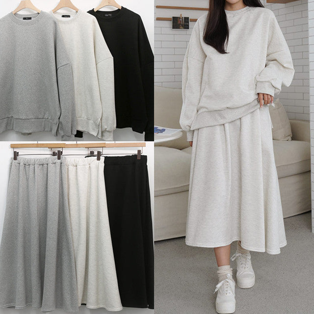 Women Casual Sweatshirt and Maxi Skirt Set with Practical Pockets and Elegant Cut Chic & Stil