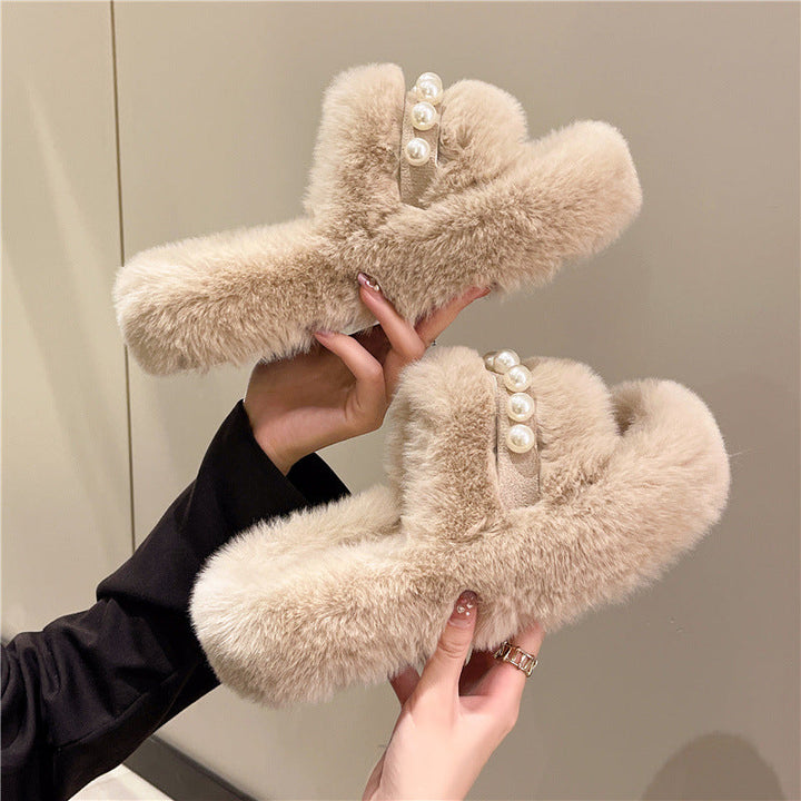 Ladies Plush Slippers with Elegant Pearl Accents Lune London