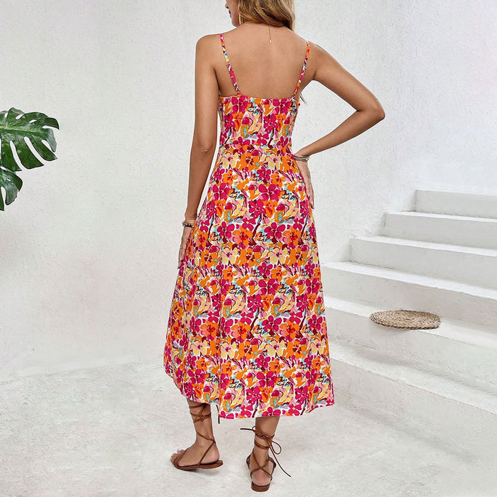 Robe midi florale pour femmes avec fente latérale et bretelles spaghetti Chic & Stil
