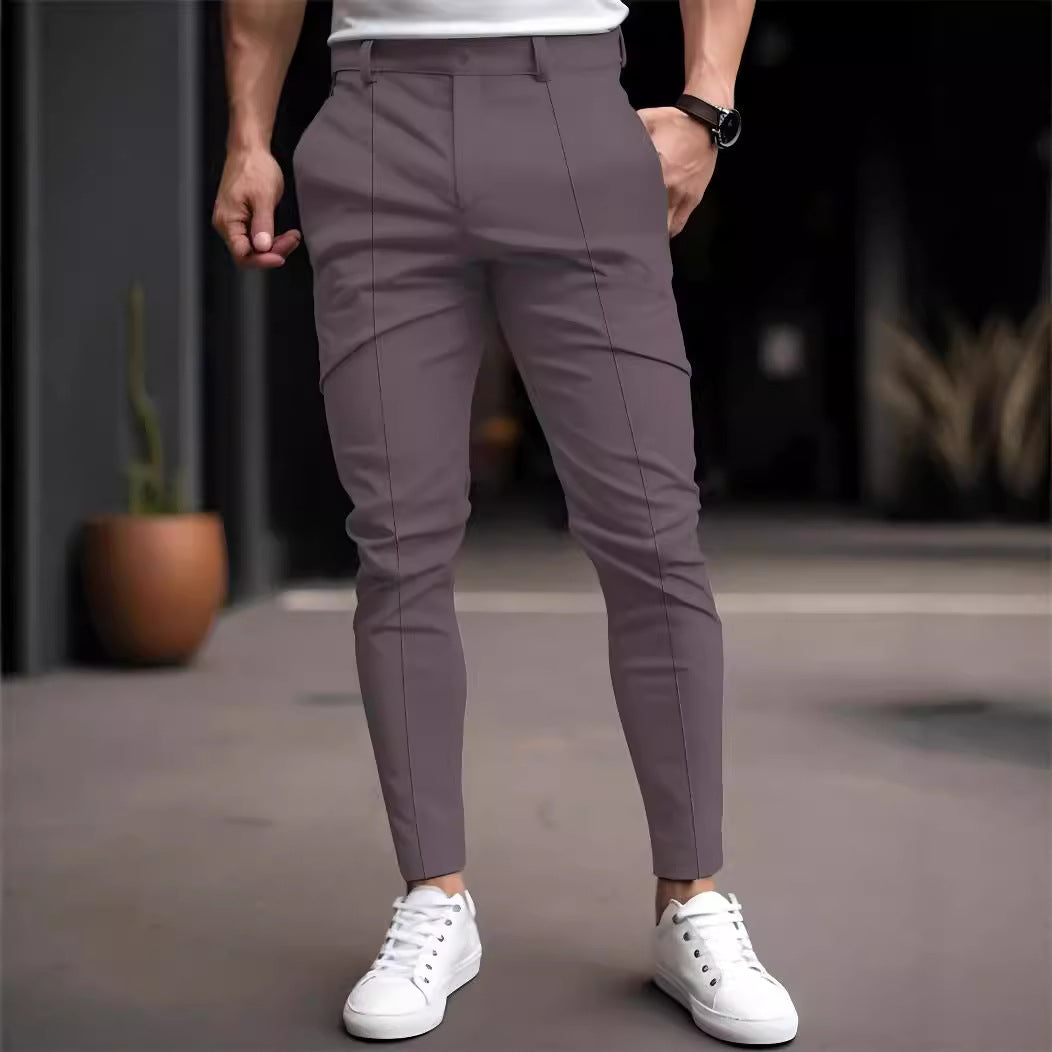 Pantalon chino slim-fit à la mode pour hommes avec taille élastique et poches polyvalentes Lune London