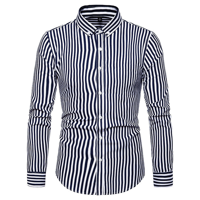 Man Modern Long Sleeve Shirt with Fine Stripes and Classic Collar Lune London