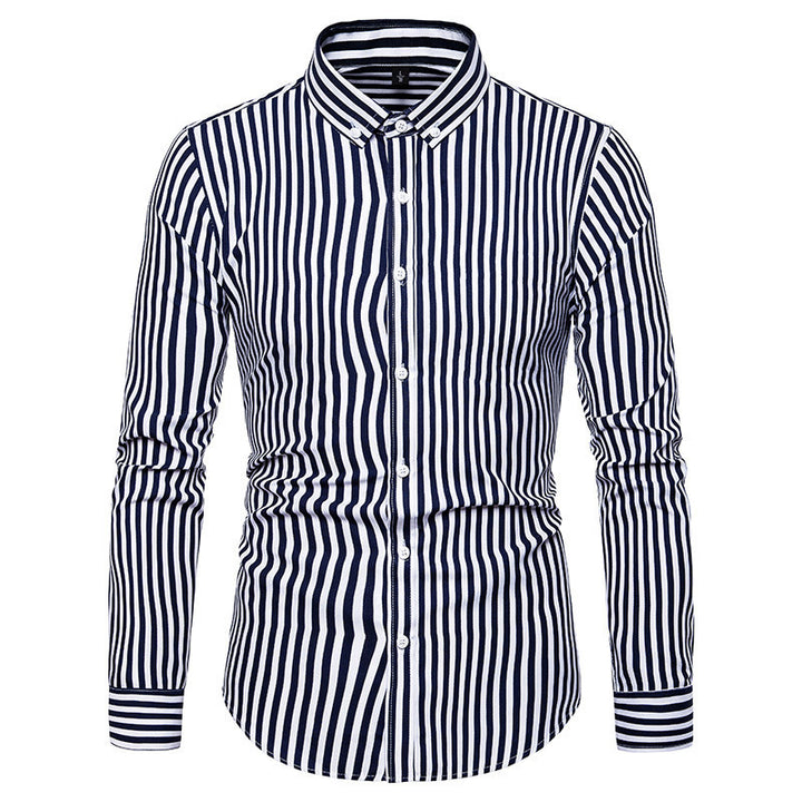 Man Modern Long Sleeve Shirt with Fine Stripes and Classic Collar Lune London