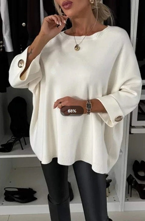 Femmes Pull Tricot Élégant avec Manches Large Découpées et Détails en Boutons Chic & Stil