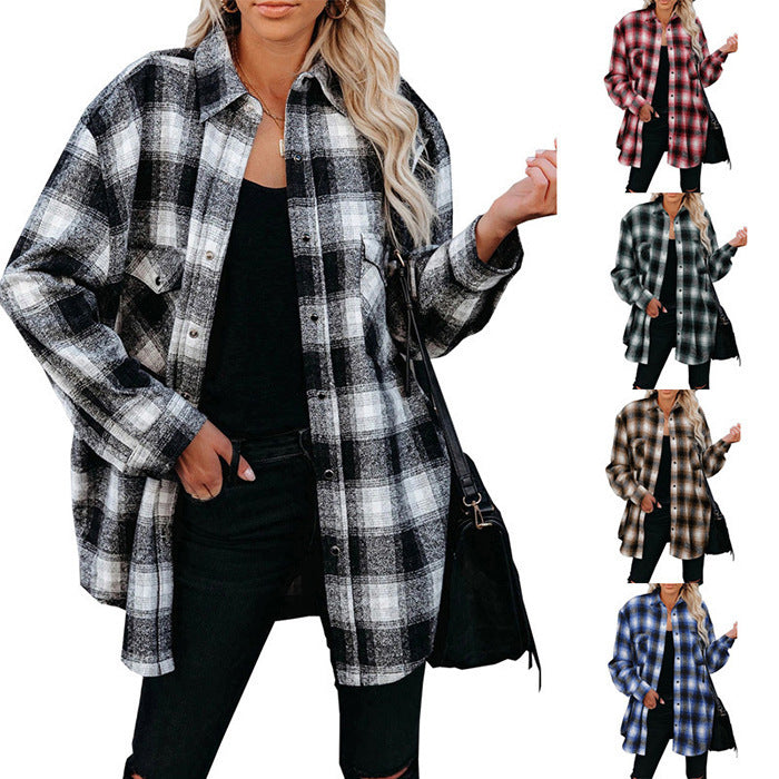 Vintage style women's flannel shirt with check pattern and chest pockets Lune London