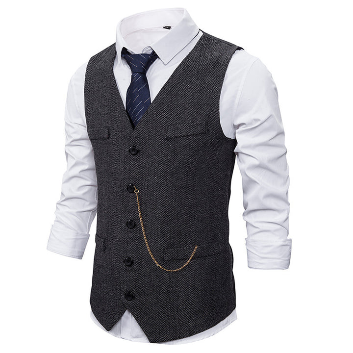 Elegant men's suit vests in herringbone pattern with practical pockets Lune London