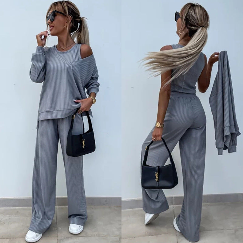 Lune London women's ribbed knit casual set with asymmetrical cutouts