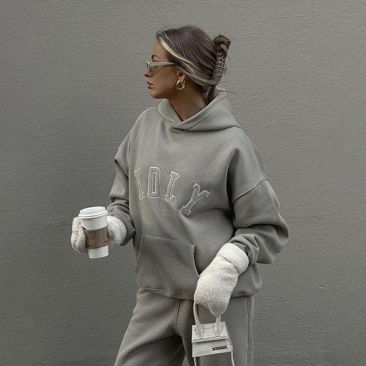 Women oversized hooded sweatshirt in soft cotton blend with an elegant embroidered logo Lune London