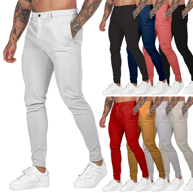 Men's Elegant Slim-Fit Chino Pants with Elastic Waistband and Practical Pockets Lune London