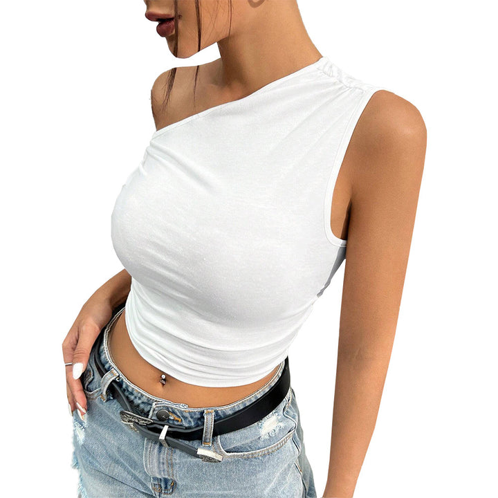 Asymmetrical crop top for women with a neckline design and stylish gathered details Chic & Stil