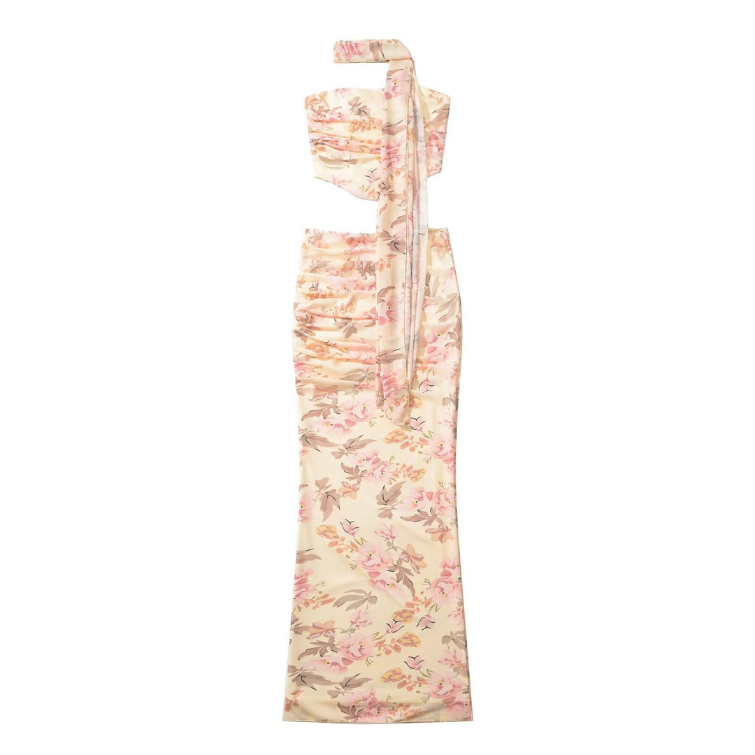 Maxi skirt for ladies with refined ruffle details and floral applications Lune London
